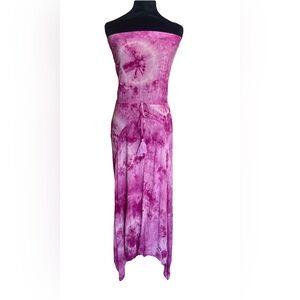 Strapless Pink Tie-Dye Maxi Dress